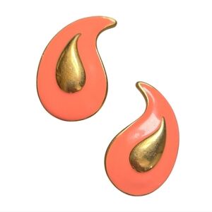 Vintage Yves Saint Laurent Coral Enamel Paisley Sculptural Statement Earrings